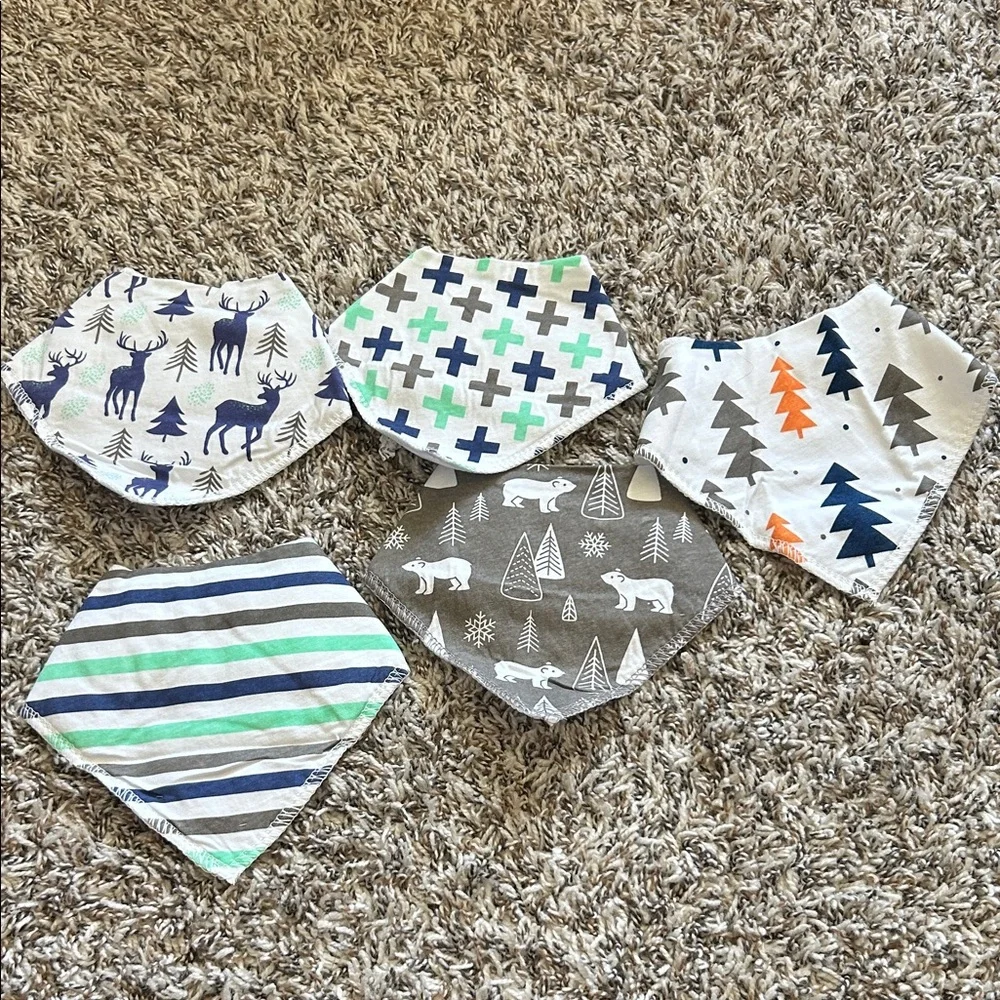 MYZIDEA 5-Pack Baby…ft and Abso Bibs - Neutral Forest & Stripe Prints (Set of 5)